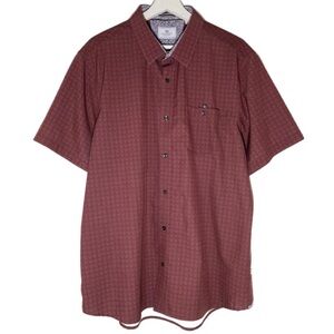 7 Diamonds 4 Way Stretch Shirt Men's XL Burgundy Abstract Button Up Short Sleeve